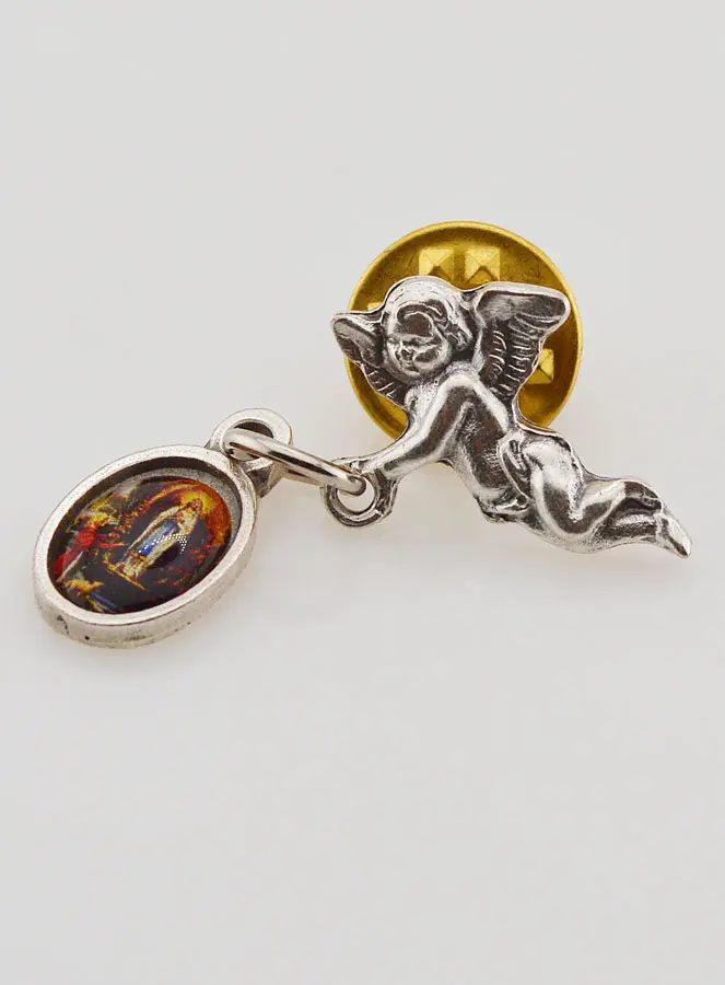 Speldje Pin Beschermengel en Medaille Onze-Lieve-Vrouw van Lourdes (pic 1)