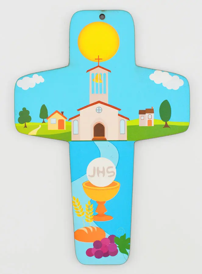 Communie Geschenk - Houten Kruis Kelk en Kerk (pic 1)