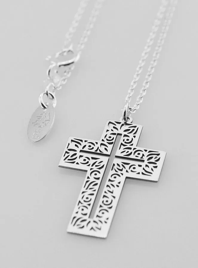 Religieus Collier met Opengewerkt Arabesk Kruis - 925 Zilver (pic 3)