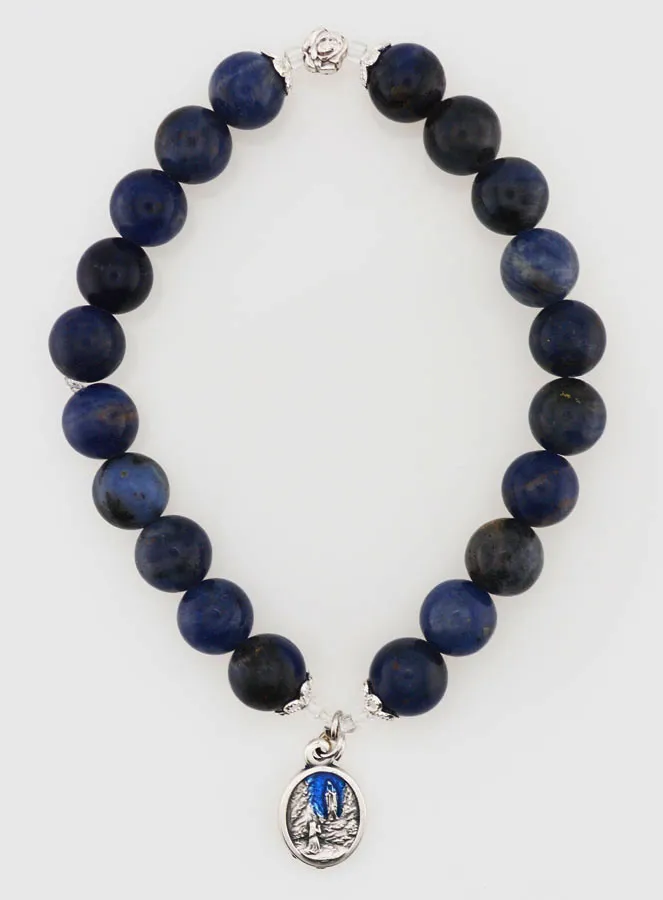 Religieuze Armband van Sodaliet Edelsteen - Medaille Lourdes (pic 1)
