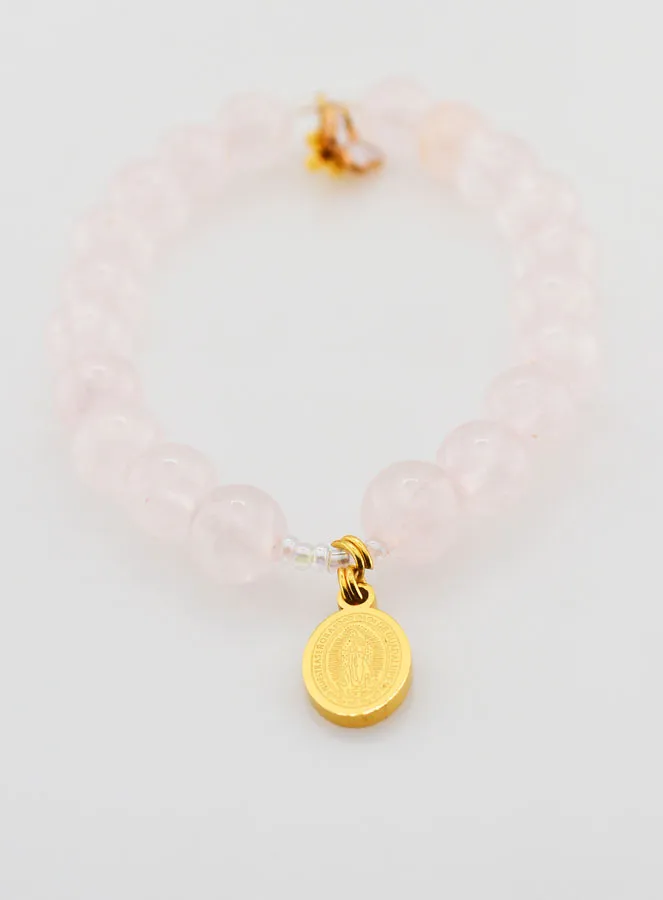 Religieuze Armband van Rozenkwarts Edelsteen - OLV van Guadalupe (pic 2)