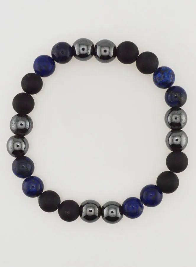 Natuurlijke Edelstenen Armband - Lapis Lazuli, Hematiet & Matte Onyx (pic 1)