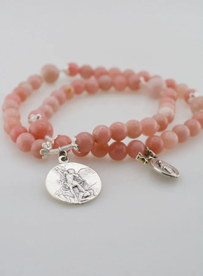 Rozenkrans Armband van Roze Opaal Stenen - St Michael en Wonderdadige Medaille (pic 2)