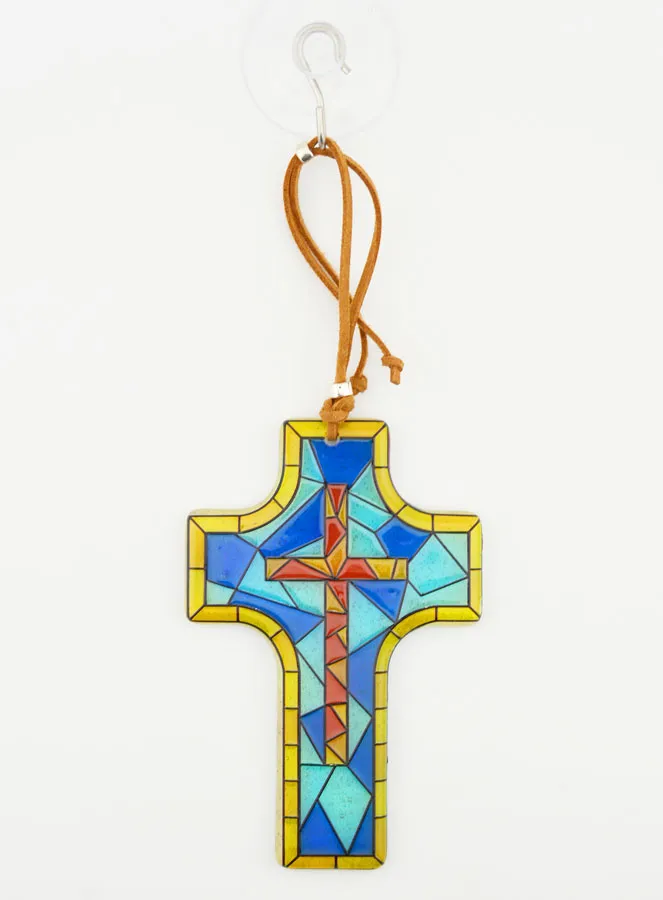 Glazen Kruis om op te Hangen 12 cm - Glas in Lood (pic 3)