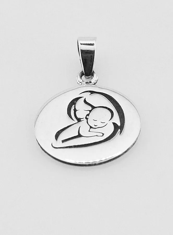 Zilveren Doopmedaille 13mm - Maria en Kind (pic 2)