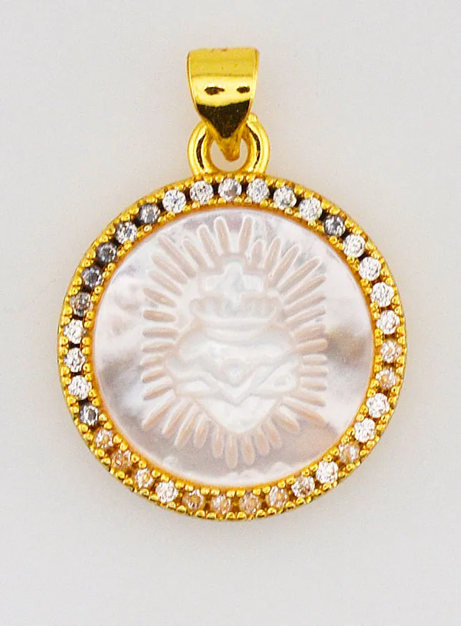Goudkleurige Medaille met Parelmoer Ex-Voto 22mm (pic 1)