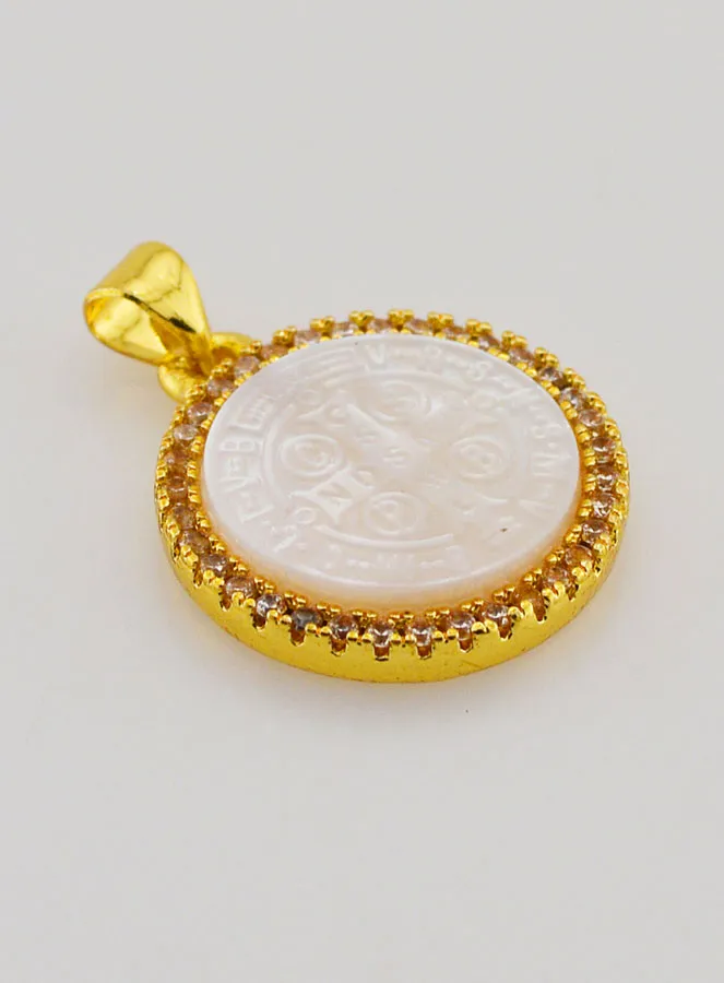 Goudkleurige Medaille met Parelmoer en Kruis van Heilige Benedictus - 22 mm (pic 3)