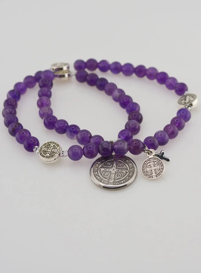 Rozenkrans Armband van Amethist 6mm - Heilige Benedictus (pic 3)