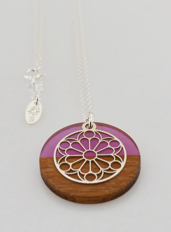 Religieus Collier Zilver - Cirkel Hout Hars met Glas-in-Lood (pic 3)