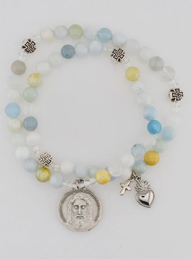 Rozenkrans Armband Aquamarijn 6mm - Heilige Gelaat (pic 1)