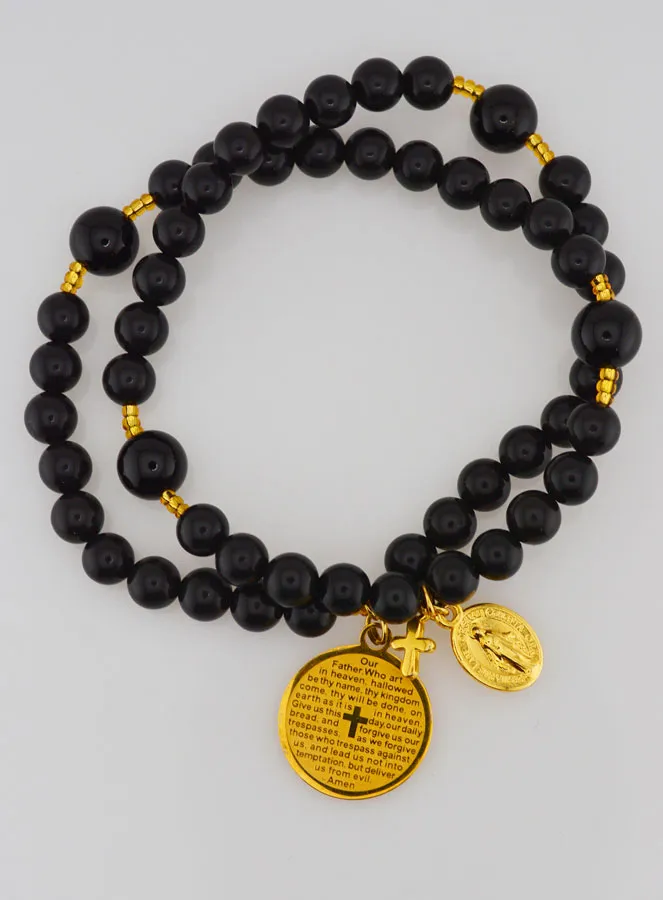 Rozenkrans Armband van Zwarte Agaat Edelsteen en Onze Vader (pic 1)