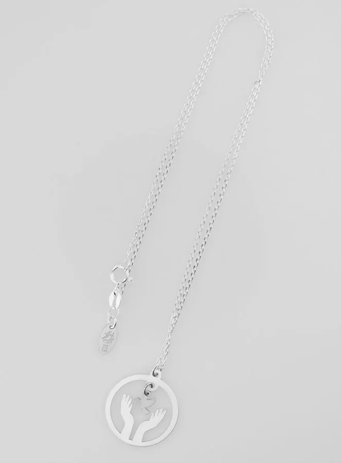 Religieus Collier Duif en Handen - 925 Zilver (pic 2)