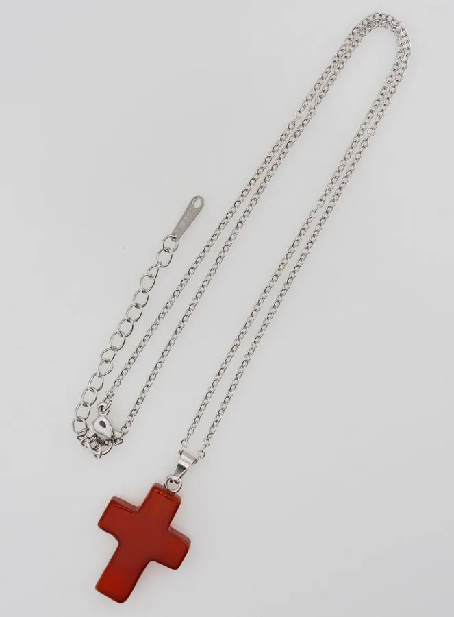 Religieus Collier Roestvrijstalen Halsketting en Carneool Kruis (pic 2)