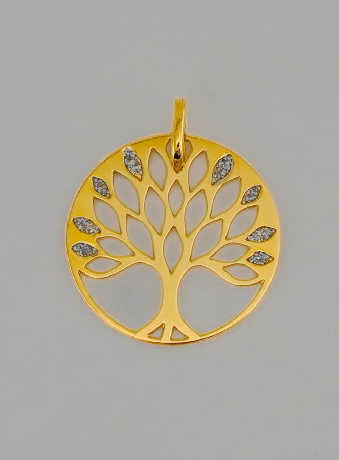 Gouden Hanger Levensboom Opengewerkt met Glitters - 16mm (pic 1)