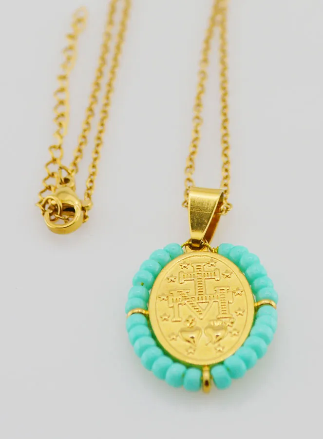 Religieus Collier en Wonderdadige Medaille - Turquoise Kralen (pic 4)