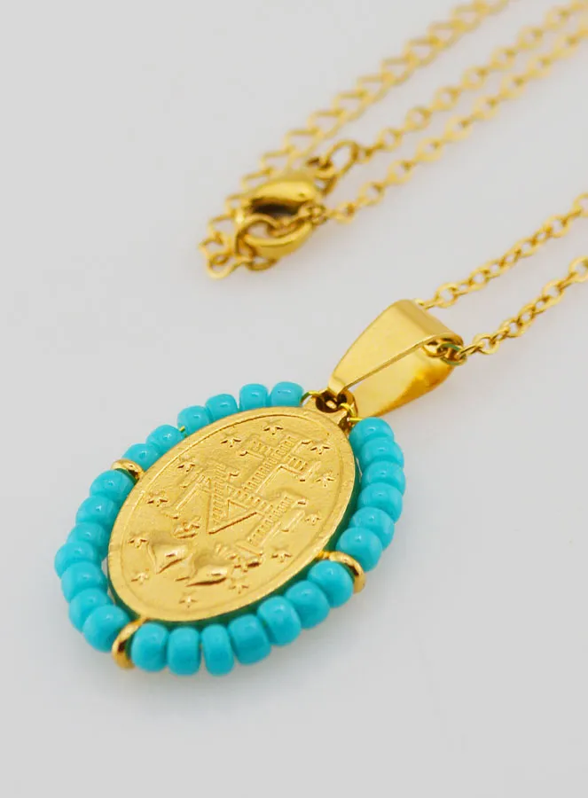 Religieus Collier en Wonderdadige Medaille - Blauw Grijze Kralen (pic 3)