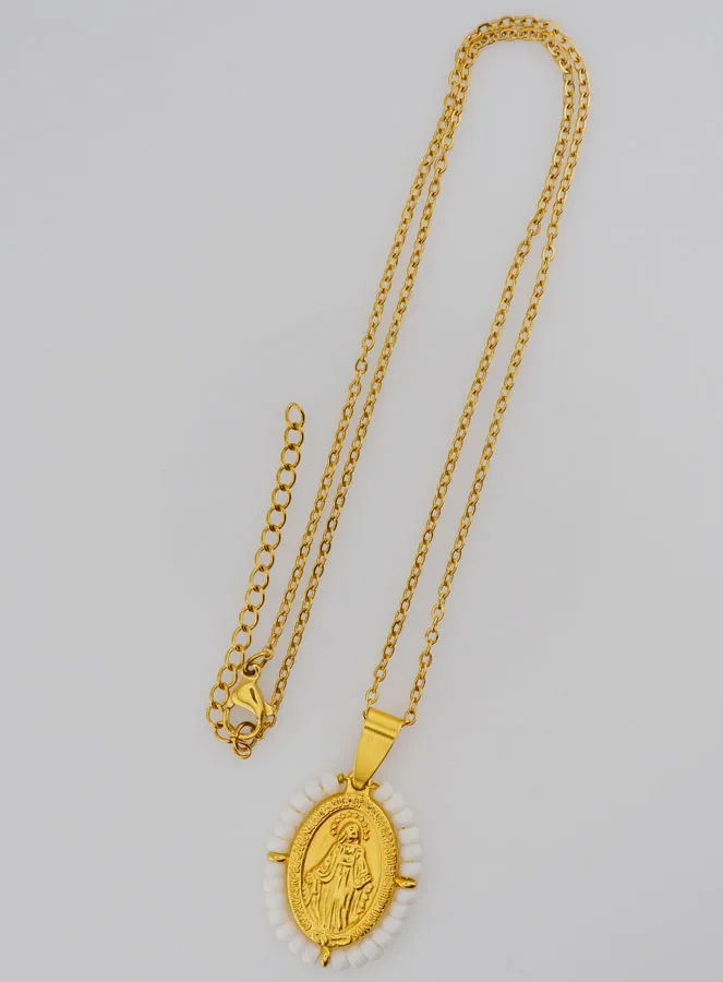 Religieus Collier en Wonderdadige Medaille - Witte Kralen (pic 4)