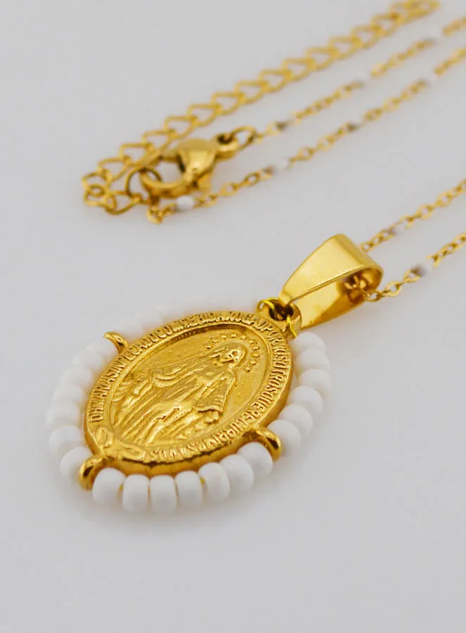 Religieus Collier met Kralen en Wonderdadige Medaille - Wit (pic 1)