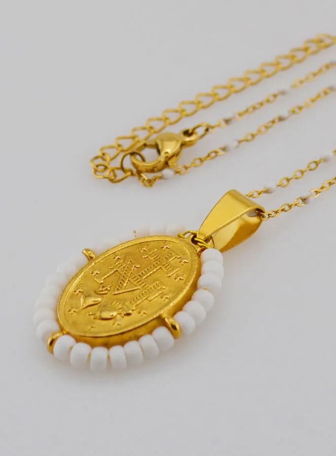 Religieus Collier met Kralen en Wonderdadige Medaille - Wit (pic 2)