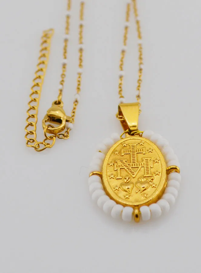 Religieus Collier met Kralen en Wonderdadige Medaille - Wit (pic 3)