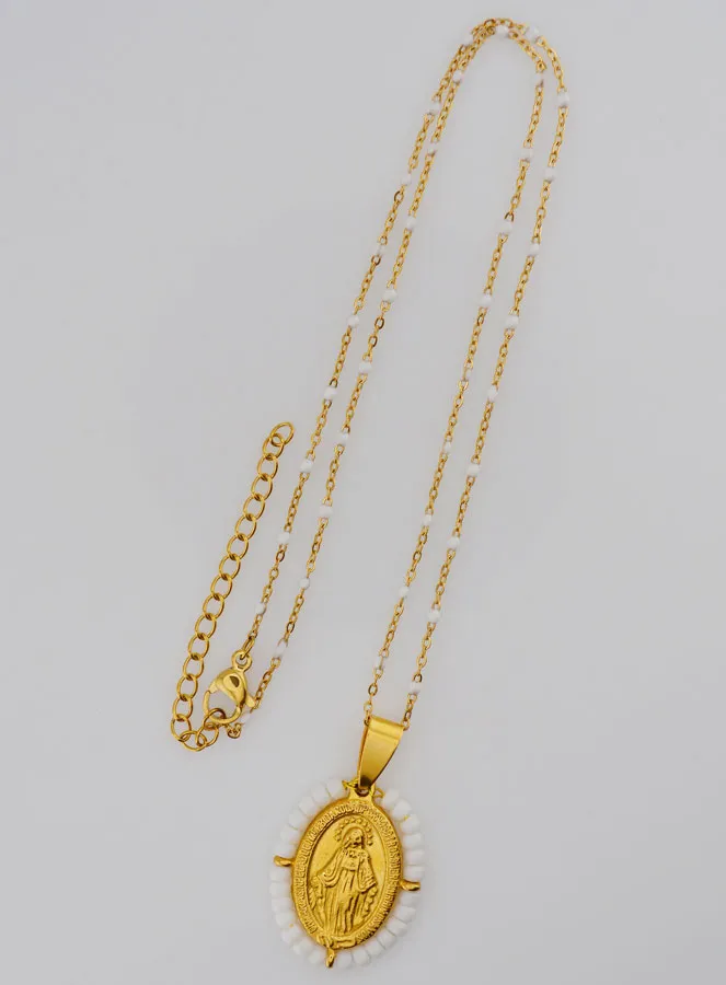 Religieus Collier met Kralen en Wonderdadige Medaille - Wit (pic 4)