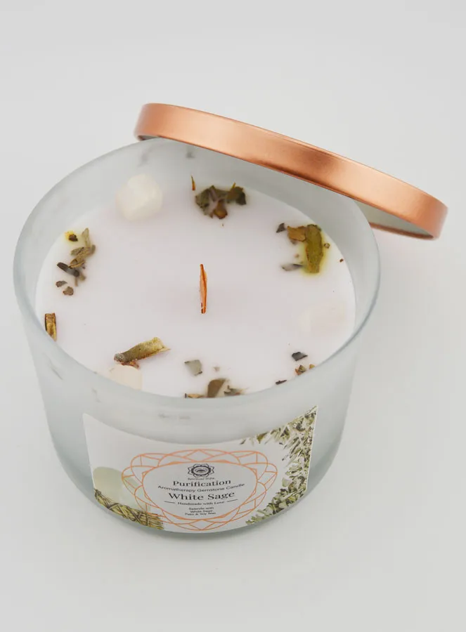 Zuiverings-kaars 256g - Witte Salie en Seleniet (pic 1)