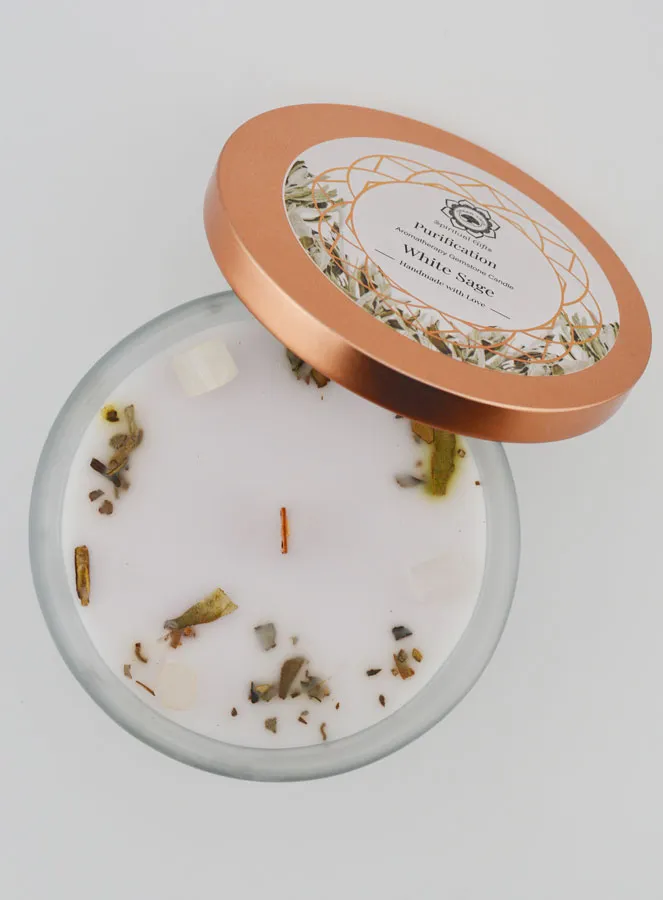 Zuiverings-kaars 256g - Witte Salie en Seleniet (pic 2)