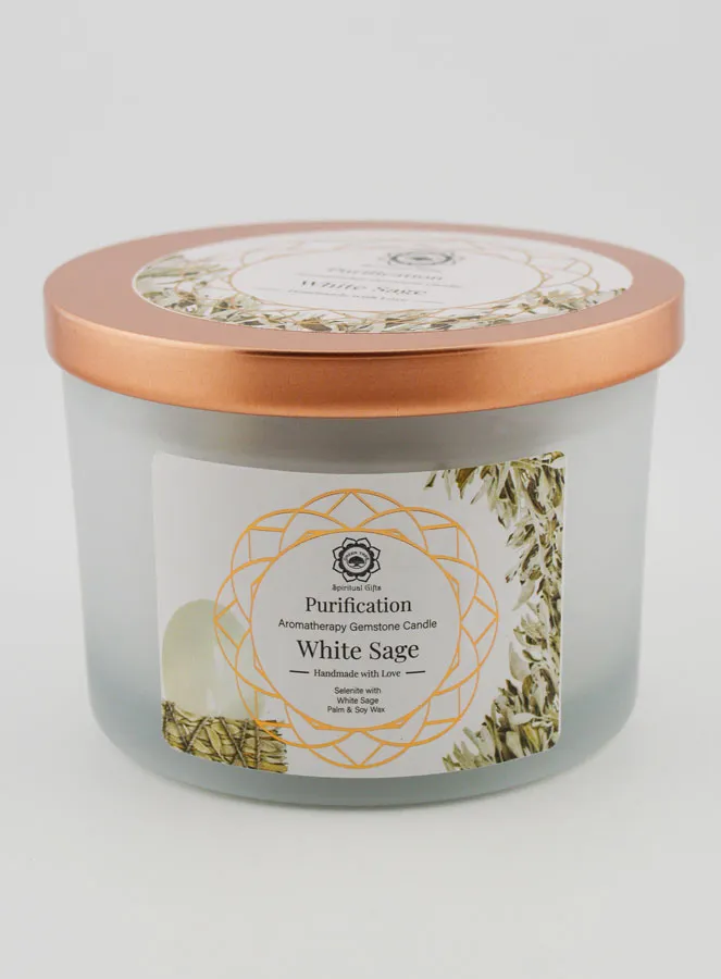 Zuiverings-kaars 256g - Witte Salie en Seleniet (pic 3)