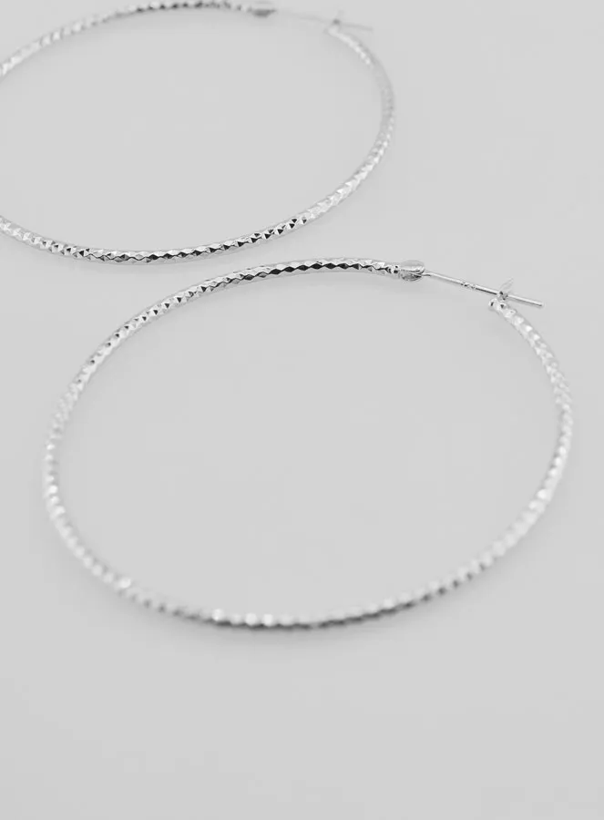 Gehamerde Creool Oorbellen van Gerhodineerd 925 Zilver - 50mm (pic 3)