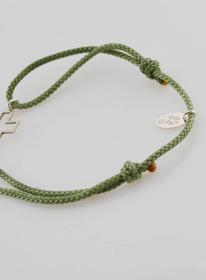 Armband Zilver en Groen Touw - Opengewerkt Kruis (pic 3)