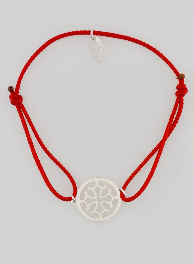 Armband Zilver en Koord - Occitaans Kruis (pic 1)