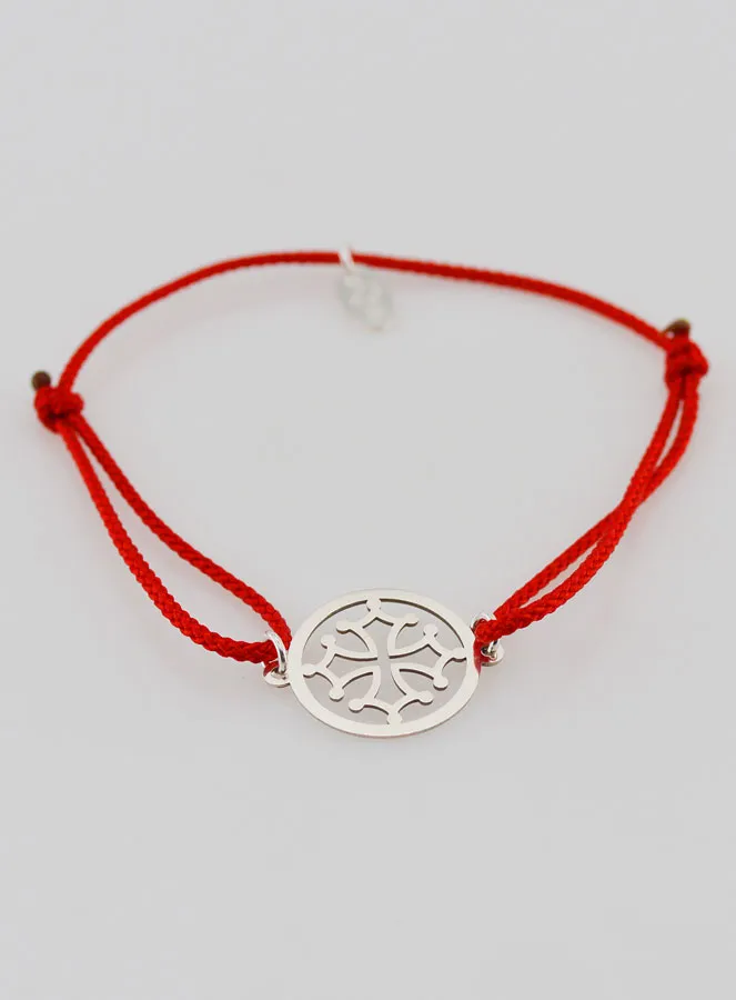 Armband Zilver en Koord - Occitaans Kruis (pic 2)