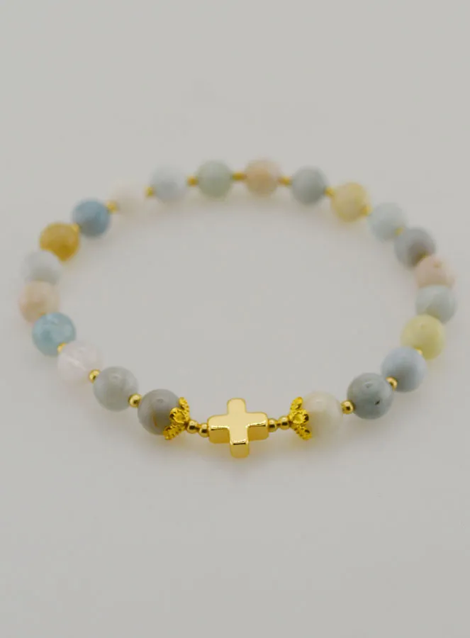 Armband Aquamarijn en Kruis - 6mm (pic 2)
