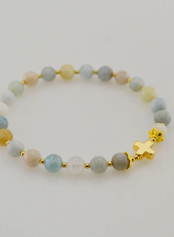 Armband Aquamarijn en Kruis - 6mm (pic 3)