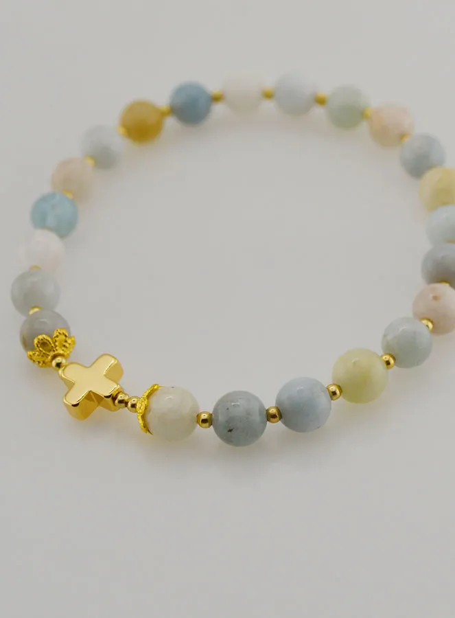 Armband Aquamarijn en Kruis - 6mm (pic 4)