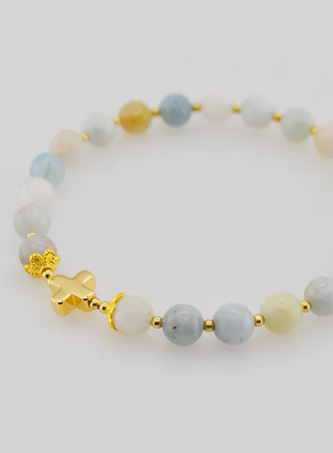 Armband met Kruis - Aquamarijn 6mm (pic 3)
