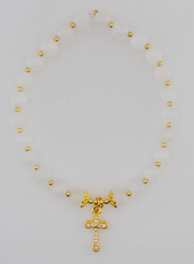 Armband Maansteen en Kruis - 6mm (pic 1)