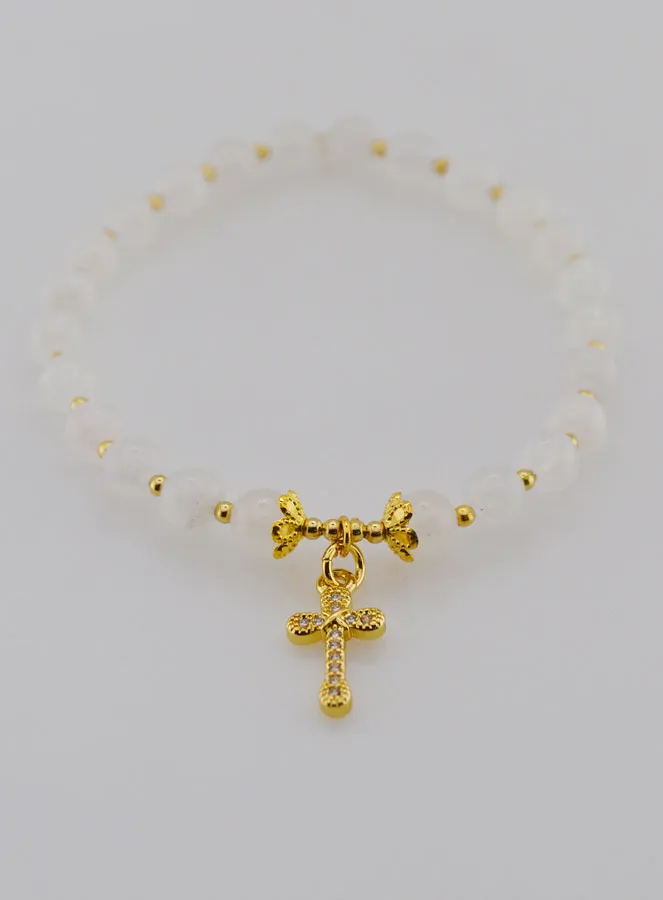 Armband Maansteen en Kruis - 6mm (pic 2)