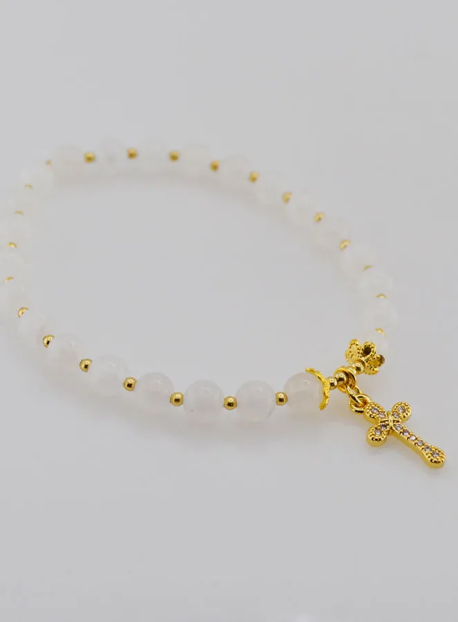 Armband Maansteen en Kruis - 6mm (pic 3)