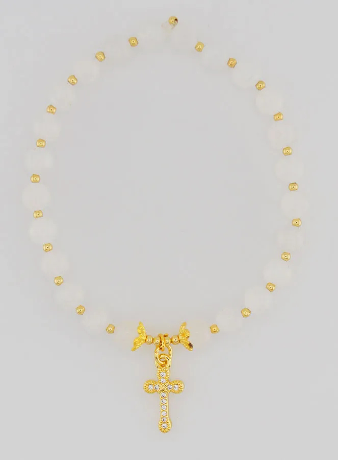 Armband met Kruis - Maansteen 6mm (pic 1)