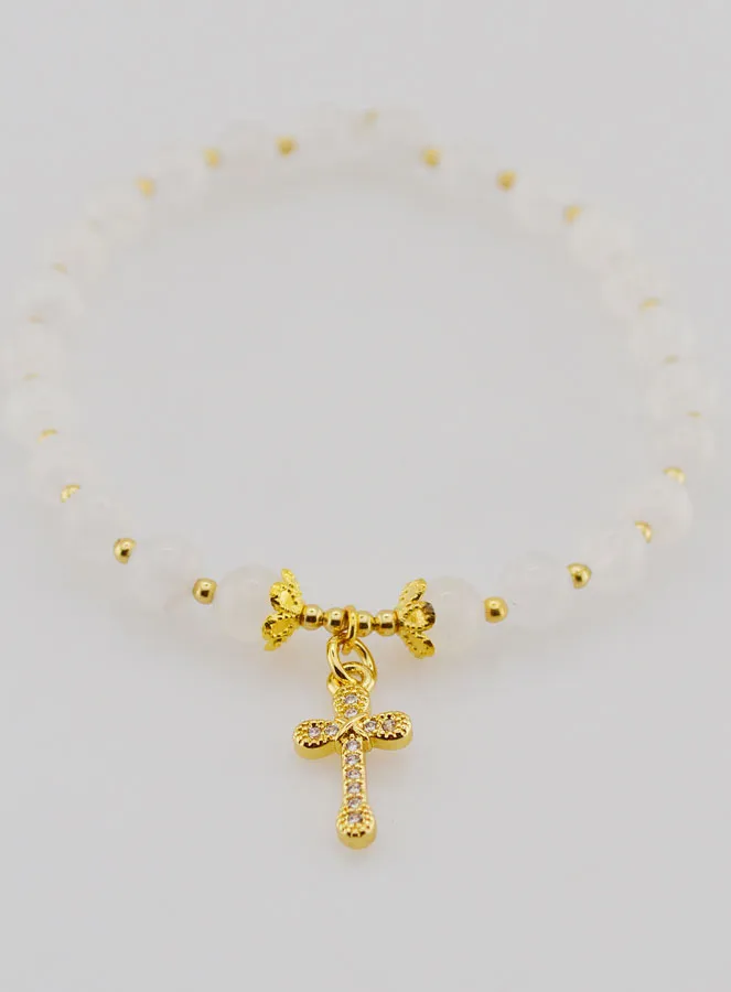 Armband met Kruis - Maansteen 6mm (pic 2)