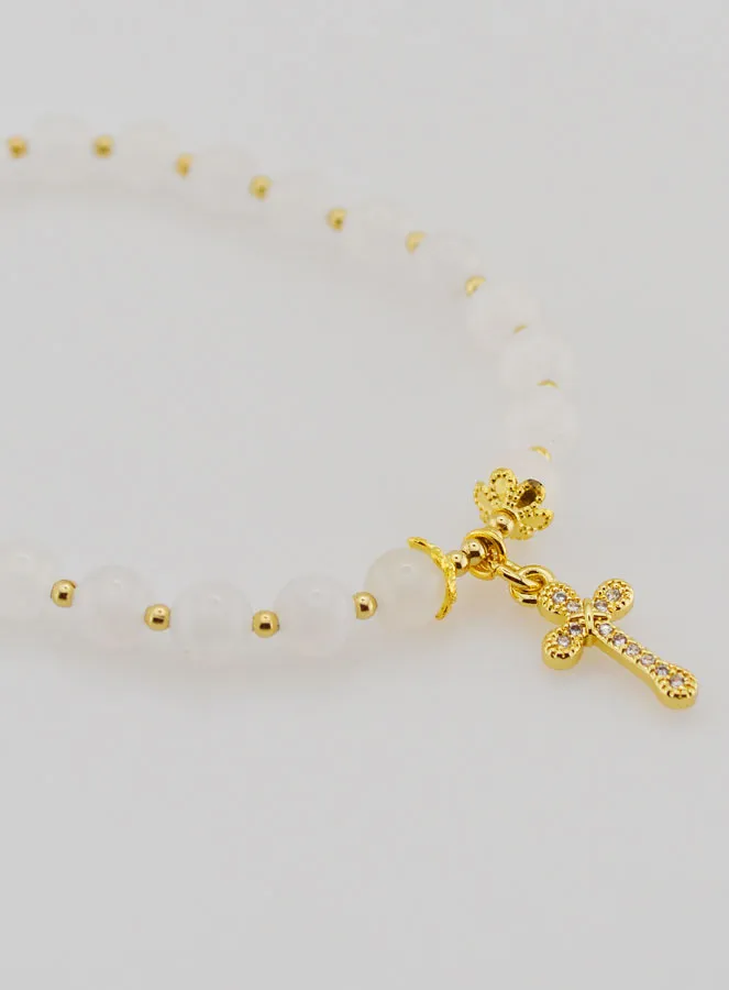 Armband met Kruis - Maansteen 6mm (pic 4)