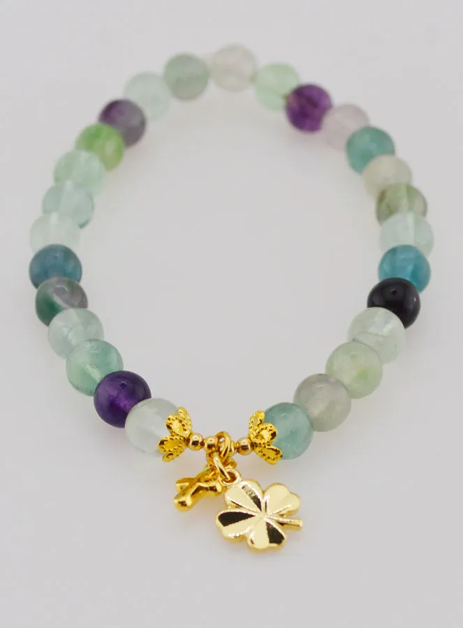 Armband met Kruis en Klaver - Fluoriet 6mm (pic 2)
