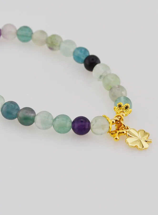 Armband met Kruis en Klaver - Fluoriet 6mm (pic 3)
