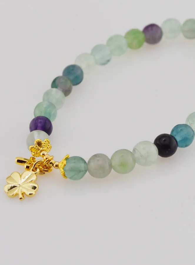 Armband met Kruis en Klaver - Fluoriet 6mm (pic 4)