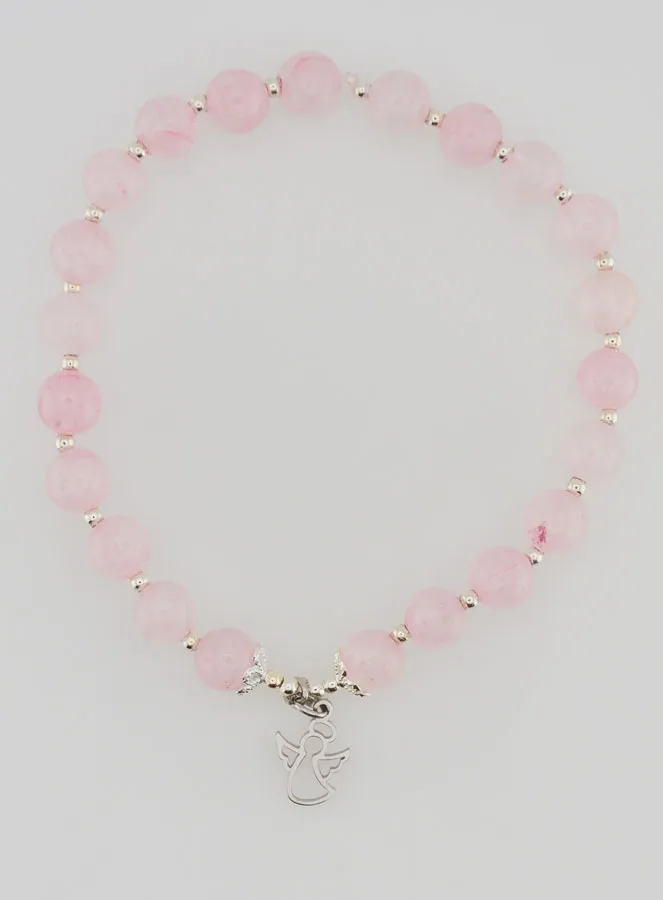 Armband van Rozenkwarts 6mm en Beschermengel (pic 1)