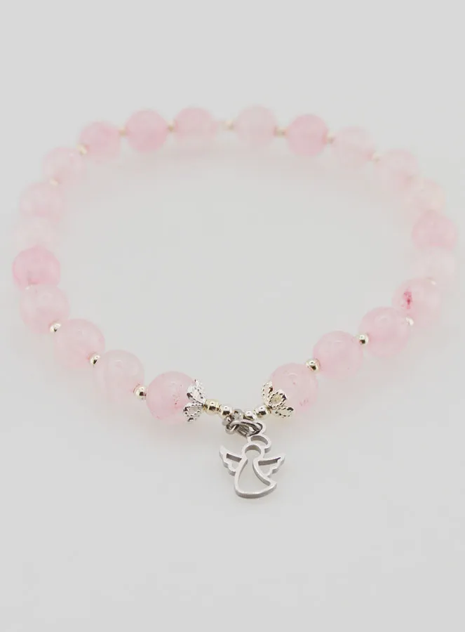 Armband van Rozenkwarts 6mm en Beschermengel (pic 2)