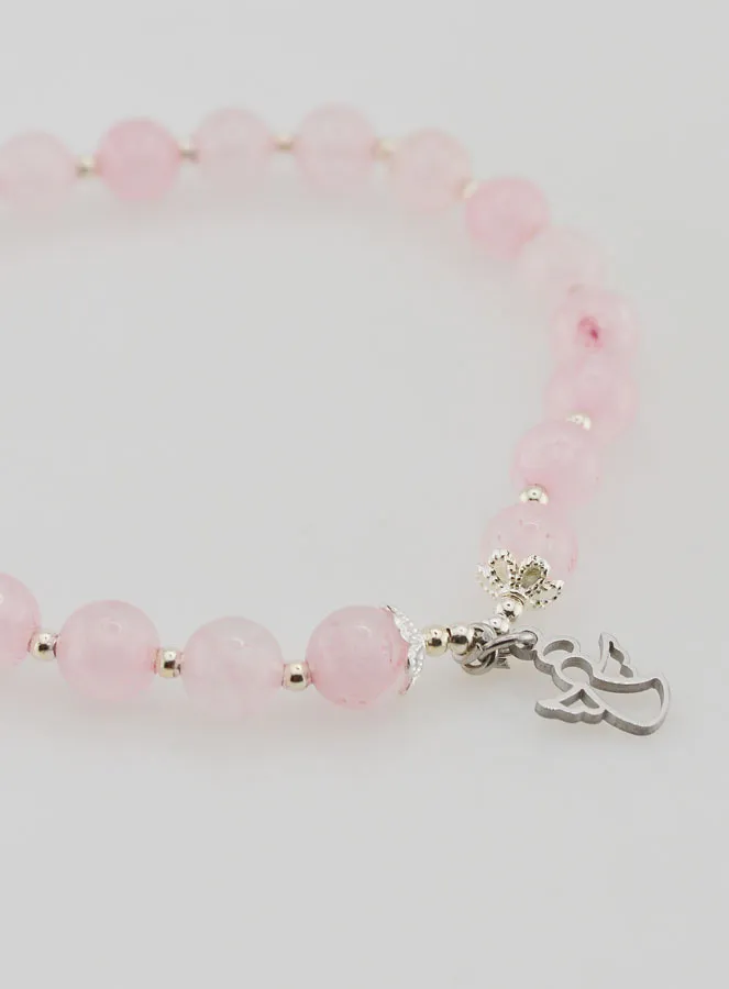 Armband van Rozenkwarts 6mm en Beschermengel (pic 3)