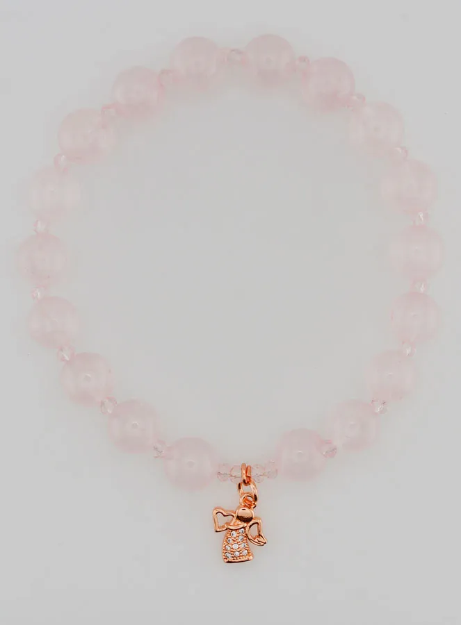 Armband Rozenkwarts 8mm en Strass Engel (pic 1)