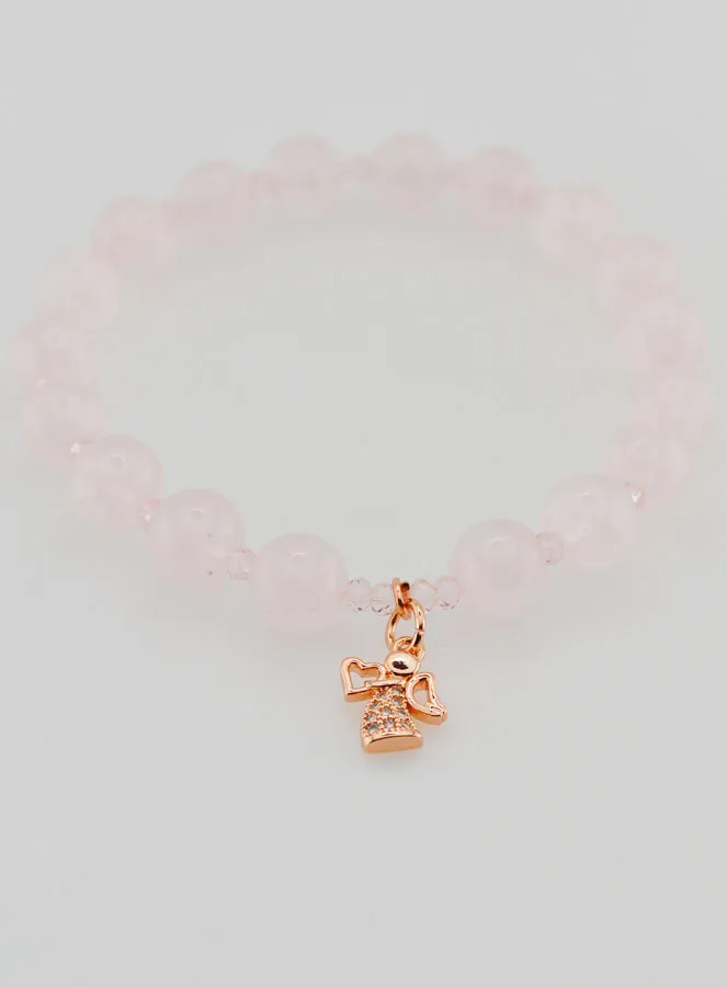 Armband Rozenkwarts 8mm en Strass Engel (pic 2)